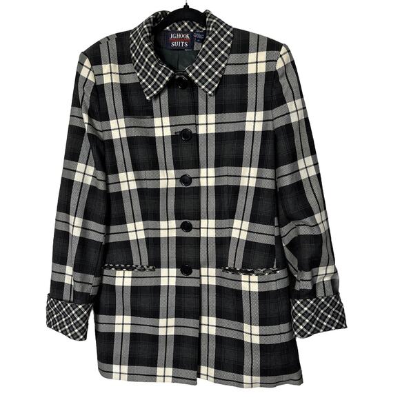 J.G. Hook Jackets & Blazers - J.G. Hook Women’s Black White Plaid Coat Wool Blend Medium Length Size 14 # 858